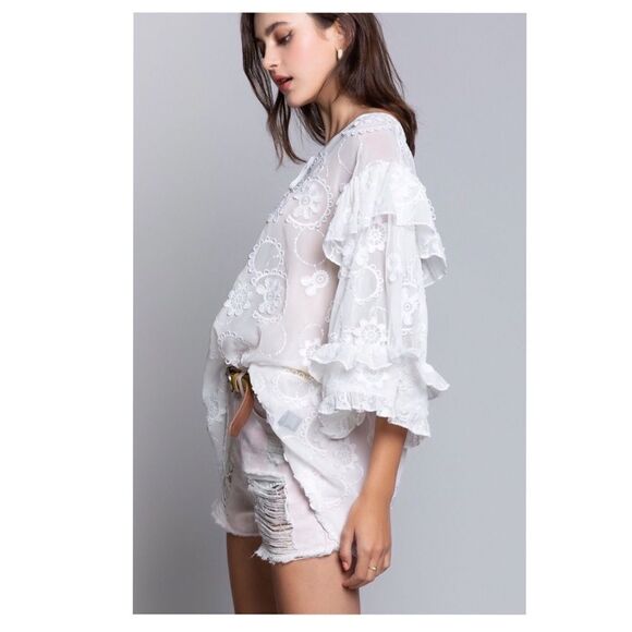 Pol White Boho Embroidered Floral Top with Ruffles - Picture 13 of 16